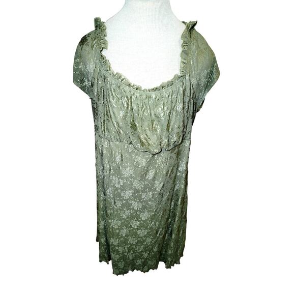 Green Lace Floral Midi Dress Size 3XL β Ruffle Trim Cottagecore Mesh Overlay NWT - Picture 5 of 9